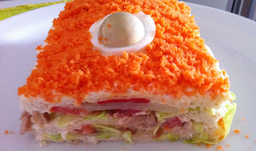 receta facil de pastel de sandwich vegetal
